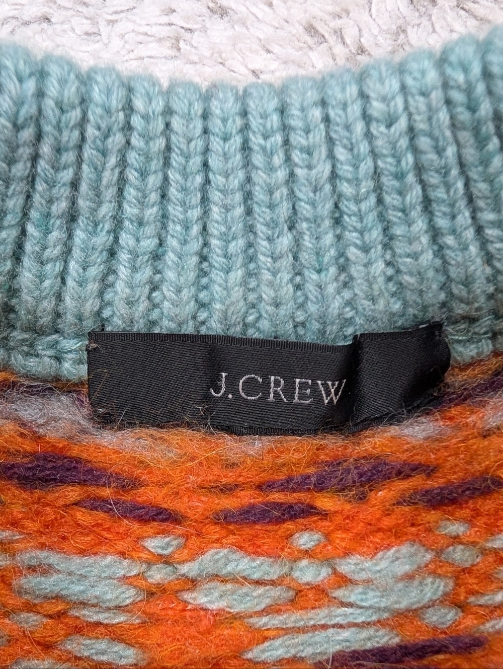 J. Crew Sweater Womens S Blue Aqua Fair Isle Zigzag Knit Wool Alpaca Casual - Picture 4 of 10